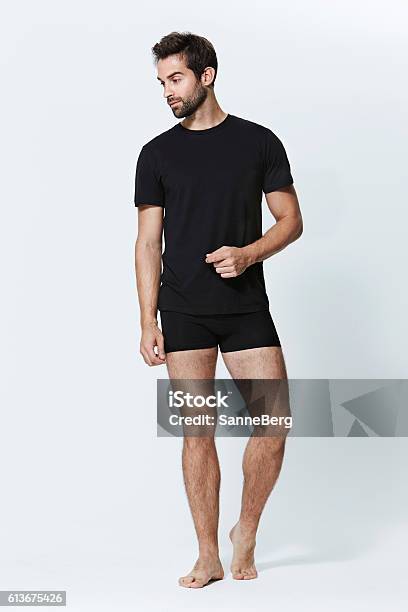 Guy In Black Stock Photo - Download Image Now - Underwear, Only Men, Shorts