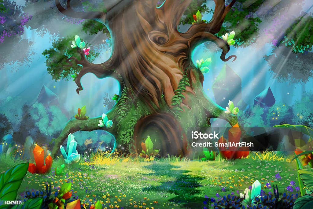 Forest Treasure. Forest Treasure. Video Game's Digital CG Artwork, Concept Illustration, Realistic Cartoon Style Background Forest stock illustration