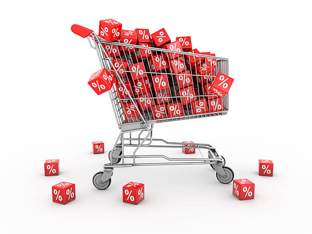 istock shopping cart filled with percentage.3d rendering 613677220