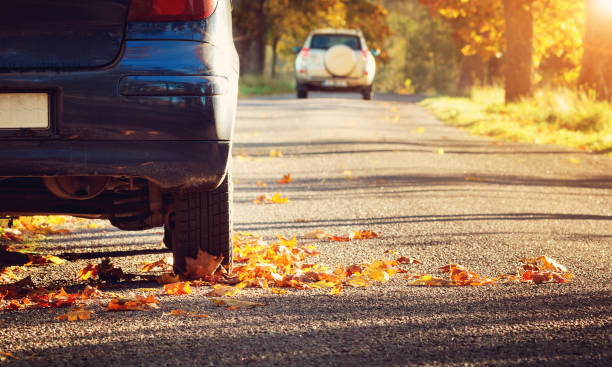istock Car on asphalt road in autumn 613678444