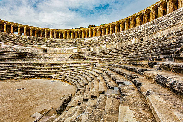 The Roman theater (stadium) of Aspendos in Turkey is remarkably well preserved.  It is located on the Eurymedon river, near the Mediterranean Sea.