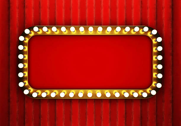 istock Golden retro banner with red curtain 613681944