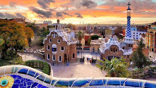 istock Barcelona at sunset, park Guell, nobody 613681952