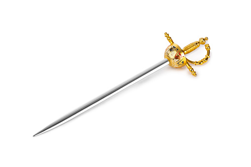 Golden sword isolated on white background