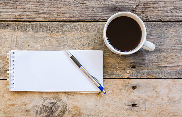 istock cup of coffee  with paper note on wood table background 613691468