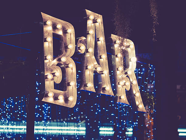 istock Bar signage Lights decoration outdoor Event Retro Type design 613691482