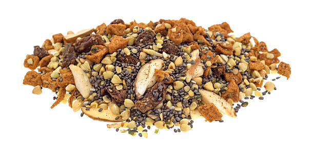 portion de graines de noix et fruits céréales pour petit déjeuner - hemp seed nut raw photos et images de collection