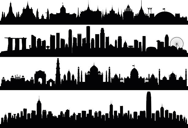 азиатские skylines (все здания являются полными, подробные и повереные) - skyline earth silhouette city stock illustrations