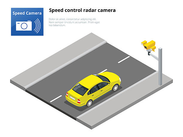 izometryczna kamera radarowa kontroli prędkości, odizolowana na białym tle - roadside stock illustrations