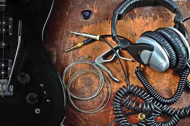 istock Electric guitar and musical accessories 613694976