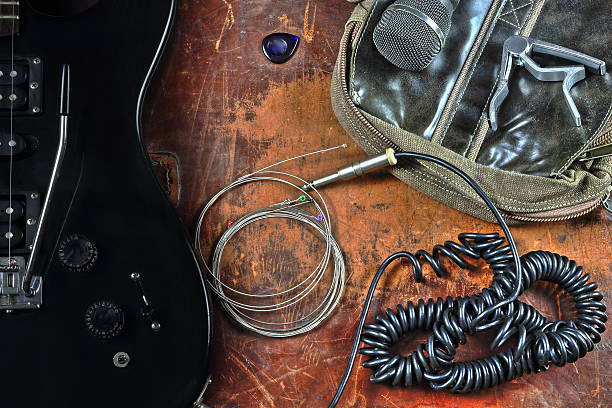 istock Electric guitar and musical accessories 613696982