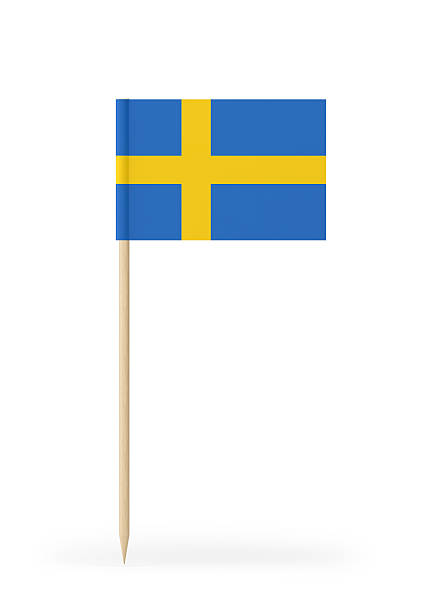이쑤시개에 스웨덴의 작은 깃발 - 스웨덴 국기 뉴스 사진 이미지