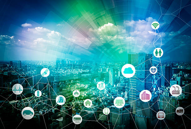 cidade inteligente e internet das coisas, vários dispositivos de comunicação - fornecimento de energia - fotografias e filmes do acervo