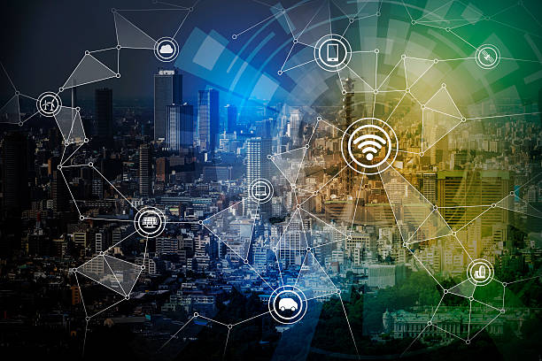 istock smart city night view and wireless communication network 613749462