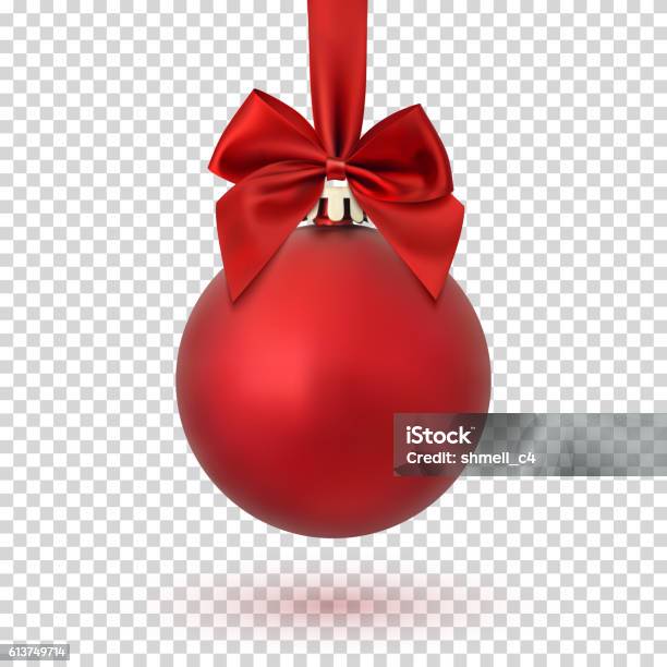 Vetores de Bola De Natal Vermelha Em Fundo Transparente e mais imagens de Bola de Árvore de Natal - Bola de Árvore de Natal, Laço de Fita, Vermelho