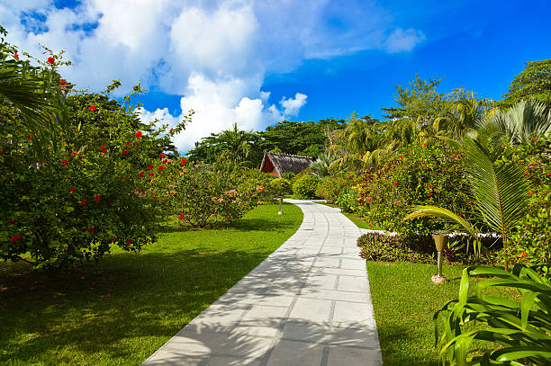 Hotel at tropical beach - vacation background