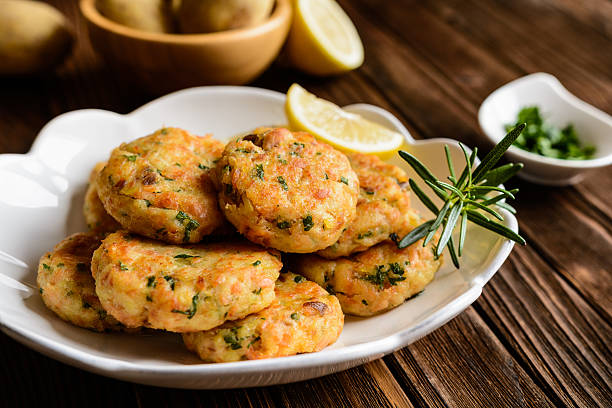 istock Salmon pancakes with potato 613754178