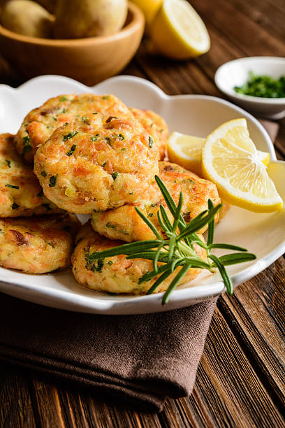 istock Salmon pancakes with potato 613754326