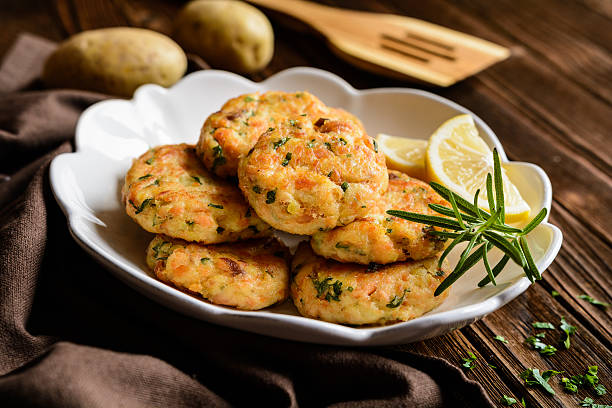 istock Salmon pancakes with potato 613754438