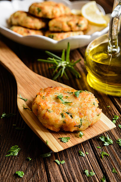istock Salmon pancakes with potato 613754634