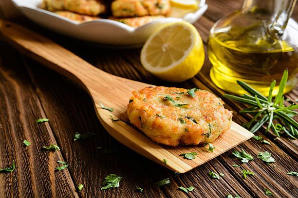 istock Salmon pancakes with potato 613754732