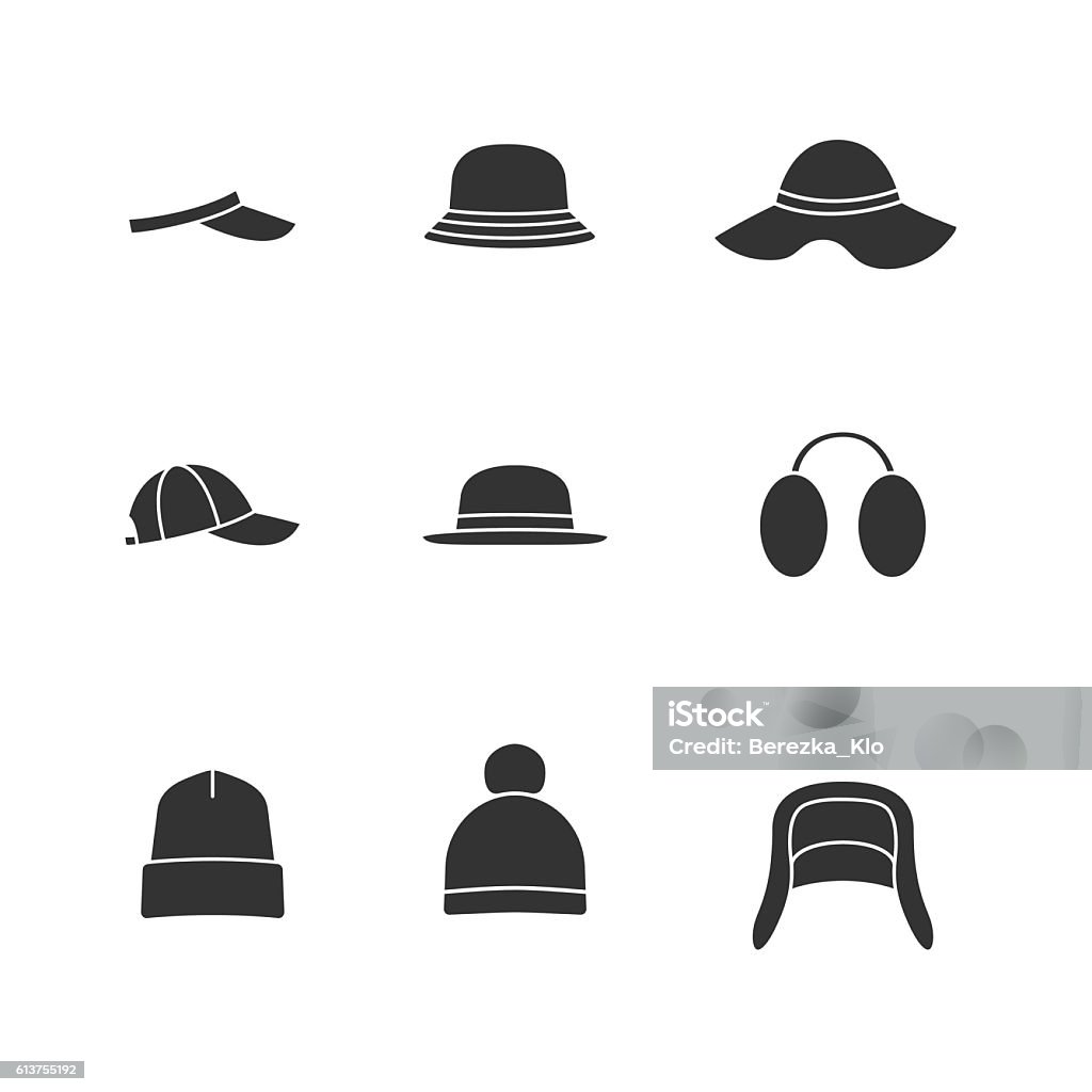 Caps and hats black icons set Caps and hats icon set. Vector black icons Knit Hat stock vector