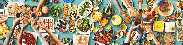 Friends Happiness Enjoying Dinning Eating Concept Friends Happiness Enjoying Dinning Eating Concept buffet stock pictures, royalty-free photos & images