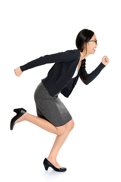 istock Fullbody young Asian woman running 613756726
