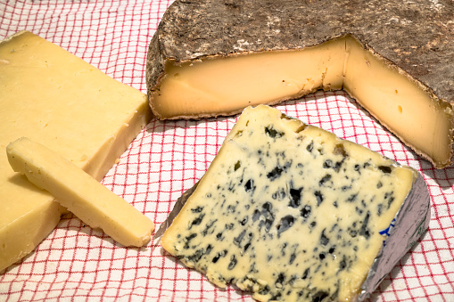 French cheese. Saint-Nectaire, bleu and salers