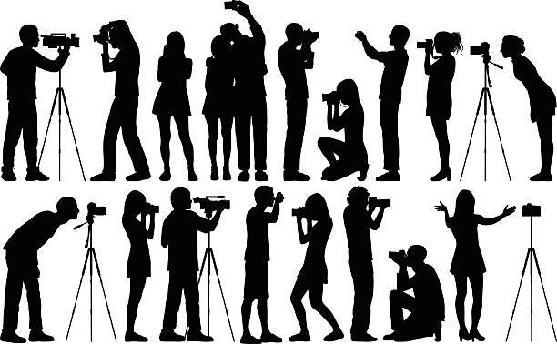 detaillierte fotografen - silhouette photographer photographing photograph stock-grafiken, -clipart, -cartoons und -symbole