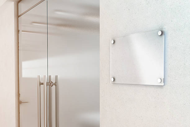 Blank transparent glass sign plate design mockup