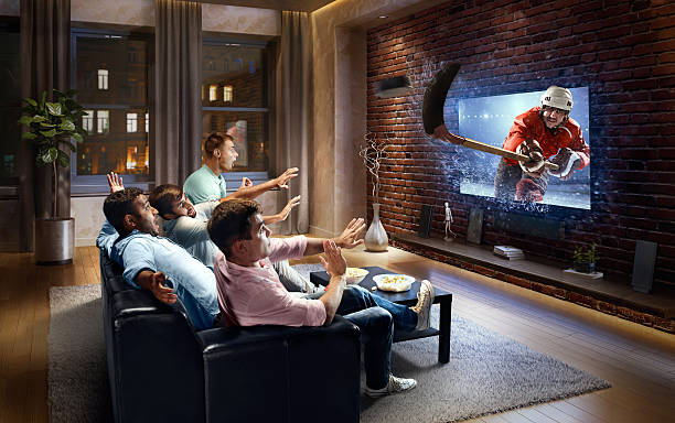 istock Students watching very realistic Ice Hockey game on TV 613760072