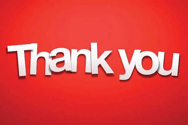 Vector illustration of Thank You Sign with Red Background - Paper Font