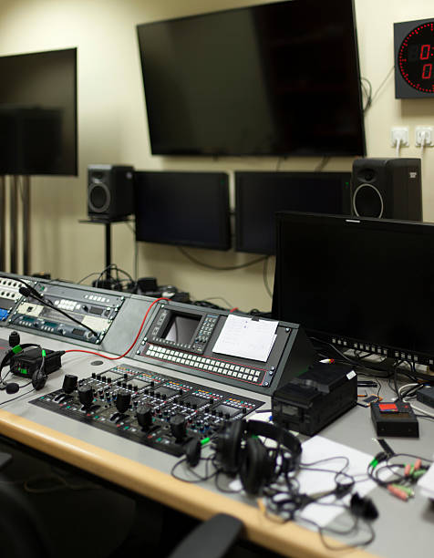 istock Television Broadcast Gallery. button on the control panel television equipment 613762842
