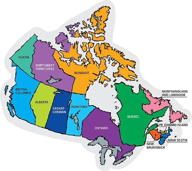 Vector illustration of Canada Sketch Map with Region Names