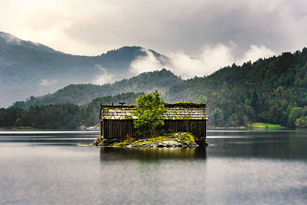 istock Norwegian hut with ground roof 613767996