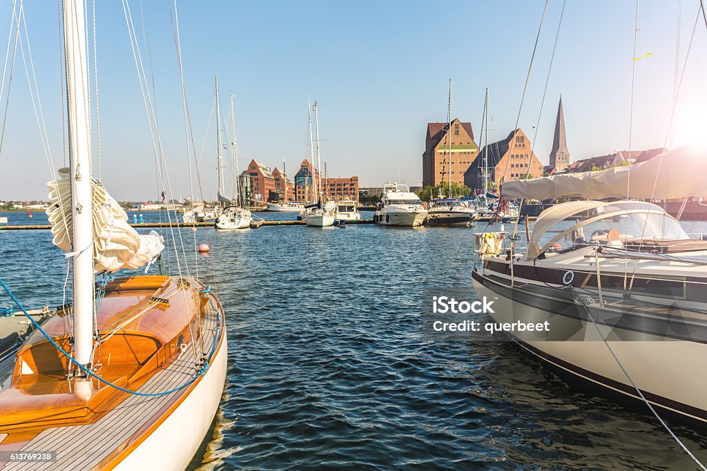 Port of Rostock with sailboats Rostock Stock Photo