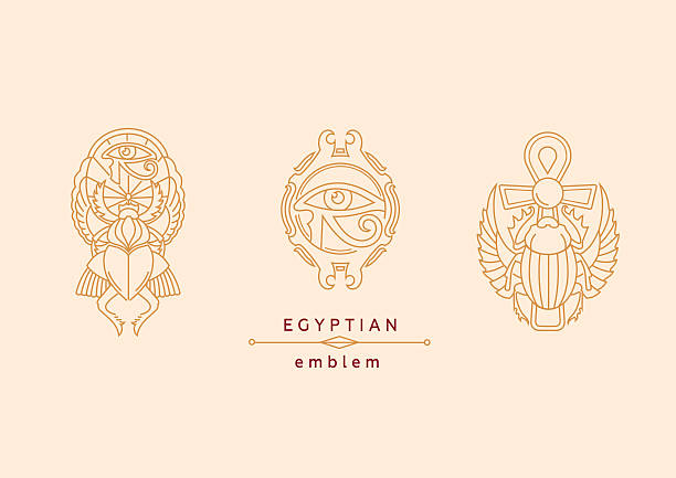 set emblem on Egyptian scarab with wings and a cross emblem on Egyptian scarab with wings and a cross scarab beetle stock illustrations