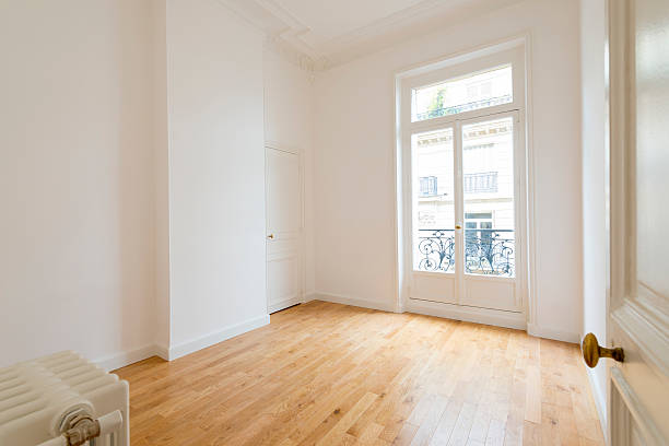 interior of empty room with parquet floor stock photo