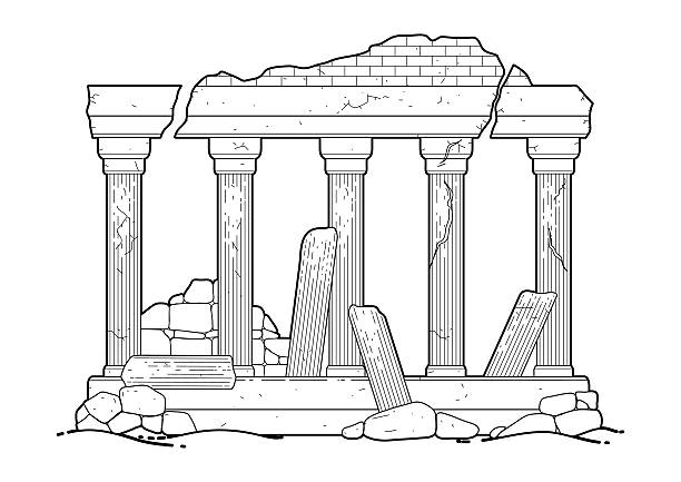 그래픽 파괴 고대 건축 - classical greek greek culture roman greece stock illustrations