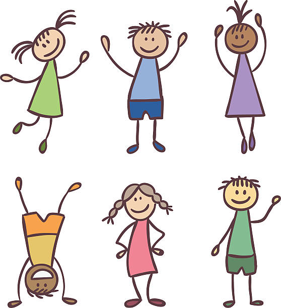 ilustrações, clipart, desenhos animados e ícones de crianças de mão desenhada vector conjunto - illustration and painting drawing child family