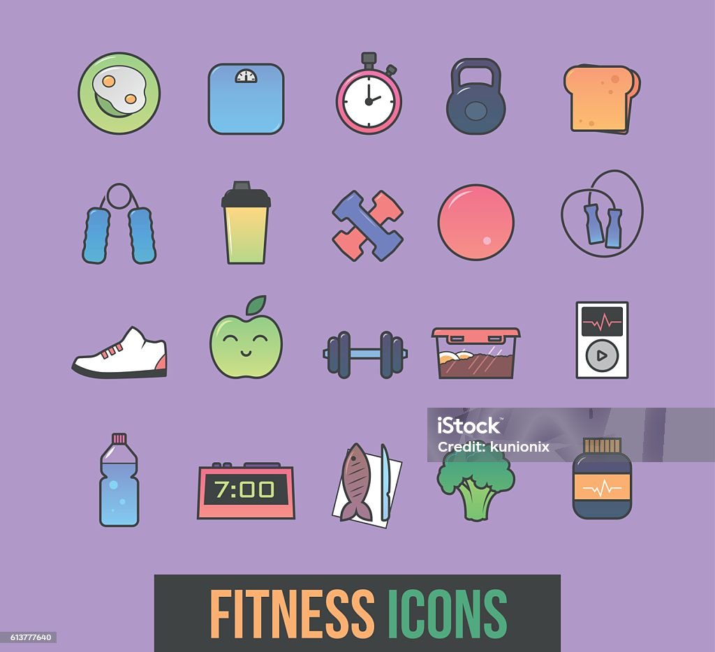Set of sport icons Cartoon fitness icons set.Vector illustration. Activity stock vector