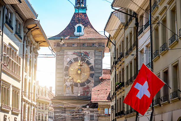Clock tower in Bern city View on Zytglogge the astronomical clock tower in the old town of Switzerland bern photos stock pictures, royalty-free photos & images