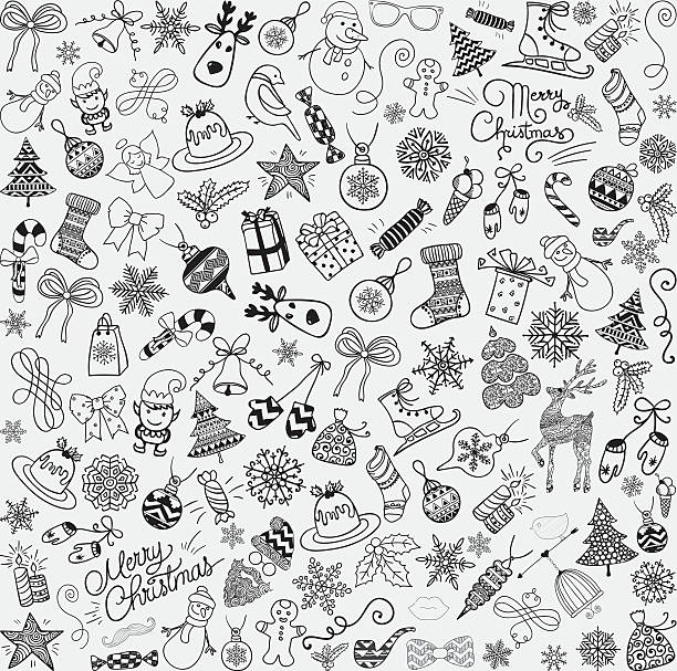 wektor ręcznie rysowane boże narodzenie doodles bezszwowe tło. - wrapping paper christmas gift snowman stock illustrations