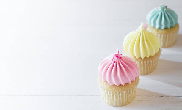 istock Pastel color muffin cupcake on white copy space 613780114