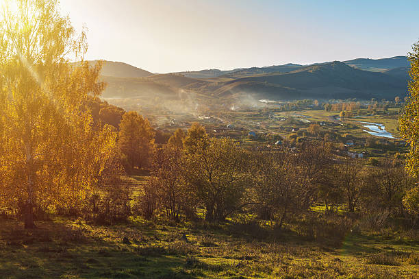 Village landscape in the evening, Siberia, Russia