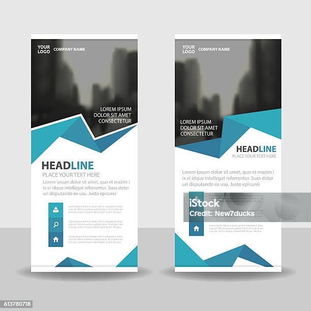 Blue Polygon Business Roll Up Banner Flat Design Template Abstract Stock Illustration - Download Image Now