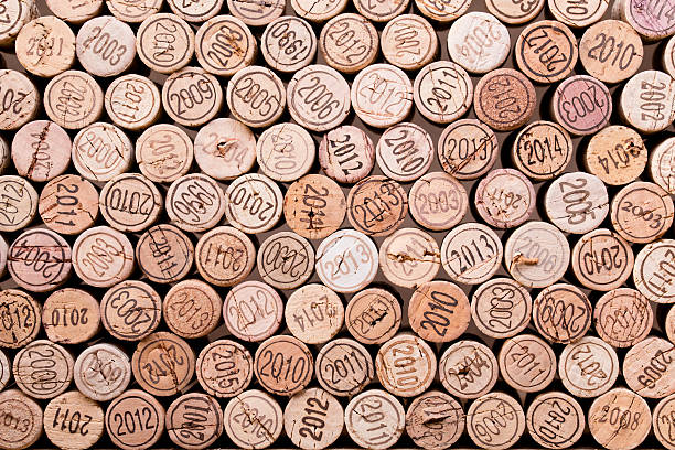 stacking wine cork background with vintage years