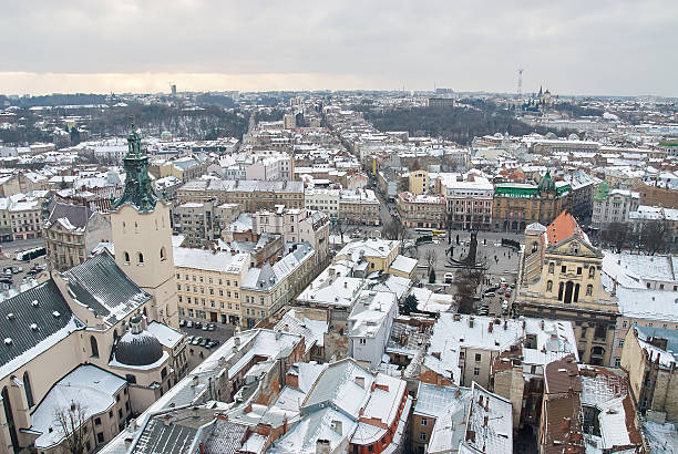 istock Winter view on the downtown in Lviv, Ukraine. 613791064