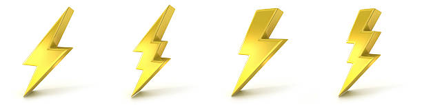 istock Lightning symbols, 3D golden signs 613791780